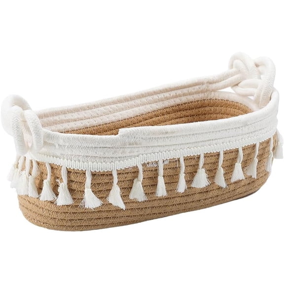 1pc Rope Woven Storage Basket for Home Decor Bedroom Livingroom Entryway Sandy Brown 320x175x105mm