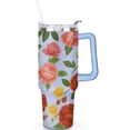 thumbnail image 1 of 1pc Rose 40oz Tumbler with Straw & Handle - Insulated Stainless Steel Cup | Holiday Gift for Man Women (Christmas, Valentine's, Birthday), 1 of 5
