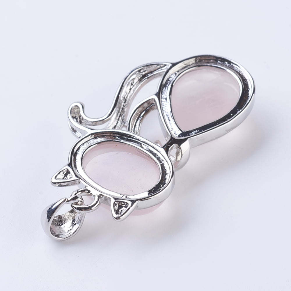 Rose Quartz Kitty Cat Pendant Necklace|Semi Precious Stone Jewelry|14k Pendant