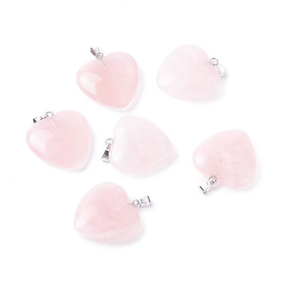 1pc Rose Quartz Pendants with Tone Brass Findings Heart 27~28x24.5~26x6~8.5mm Hole: 2.4x5.6mm