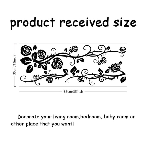 1pc Roses Flower Vines Wall Decals Removable Black Flower Vine Wall Decals Rose and Leaves edroom Living Room Sofa TV Background Home Decor