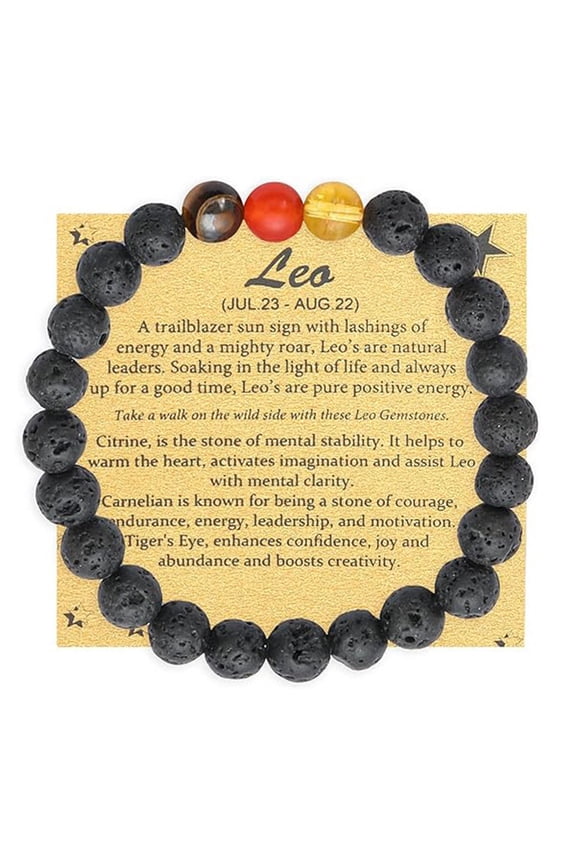1pc Round Natural Lava Rock Beaded Elastic Bracelets Twelve Constellations Bracelets without Paper Card Leo DIY