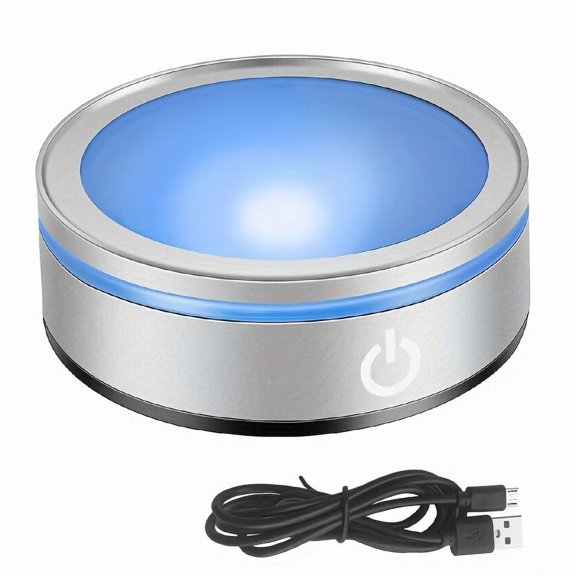 1pc Round Plastic USB Rechargeable LED Display Stand, For 3D Crystal Photo, Glass, Acrylic Or Transparent Translucent Material, Sensitive Color Changing Display Base With Touch Switch3.11*3.11*1.06in