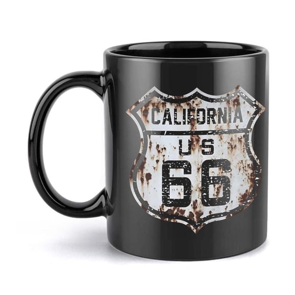 1pc Route 66 California US 66 Ceramic Coffee Mug Vintage Black with Rustic White Red Shield Design All Seasons Ideal Friends Family Coffee Bar Accessories
