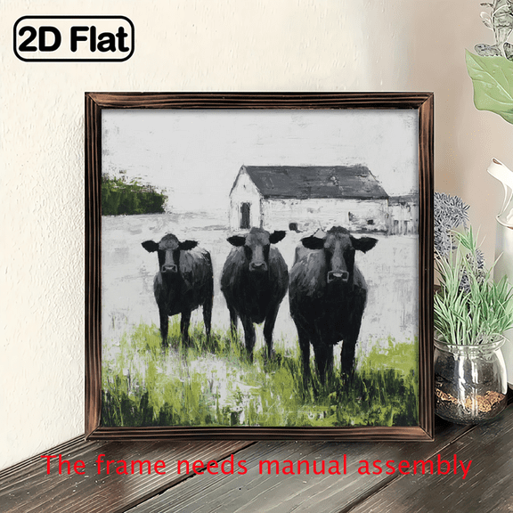 1pc Rustic Black Cows Barn Wooden Sign, 8x8 inch - Vintage Farmhouse Wall Art with Three Cows, Ideal for Living Room, Kitchen, Office, Bedroom Decor, Cow Decor