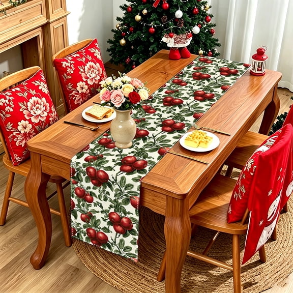 1pc Rustic Botanical Red Apple Branch Table Runner, Autumn Thanksgiving Photoshoot Prop, Dining Holiday Gift Thanksgiving Christmas