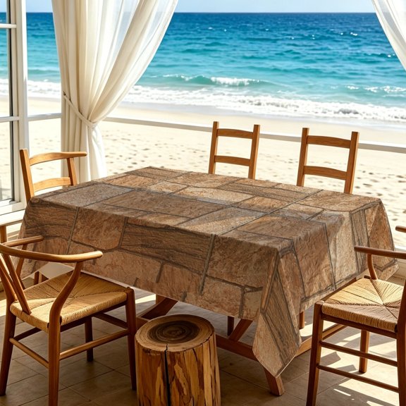 1pc Rustic Brick Stone Geometric Grid Printed Tablecloth, Indoor Kitchen Holiday Gathering Table Decor, Thanksgiving & Christmas Gifts