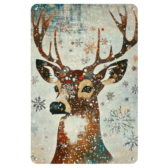 1pc Rustic Deer Iron Wall Art, 8x12 Inch - Watercolor Style with Snowflakes & Distressed Texture | Ideal for Living Room, Bedroom, Office, Kitchen Decor | Versatile Hanging Window Panel