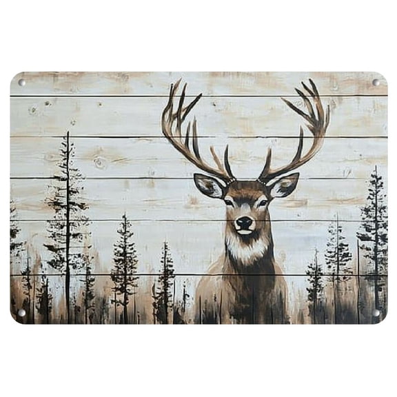 1pc, Rustic Deer Metal Tin Sign Wall Art, Durable Creative Iron Deer Plaque, for Living Room, Bedroom, Bathroom Decor, with Non-Textile, for Spring Festival, Anniversary, Beach Party 8x12 Inch