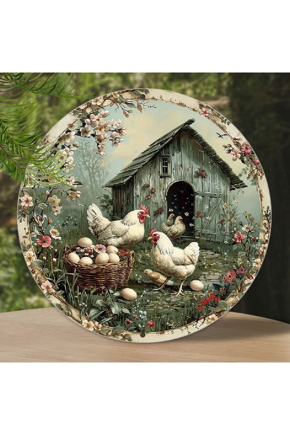 1pc Rustic Farmhouse Chicken Coop Theme Round Aluminum Sign, Vintage Metal Wall Art for Kitchen and Dining Decor, Ideal for Country Style Homes, Unique Mother's Day, Father's Day