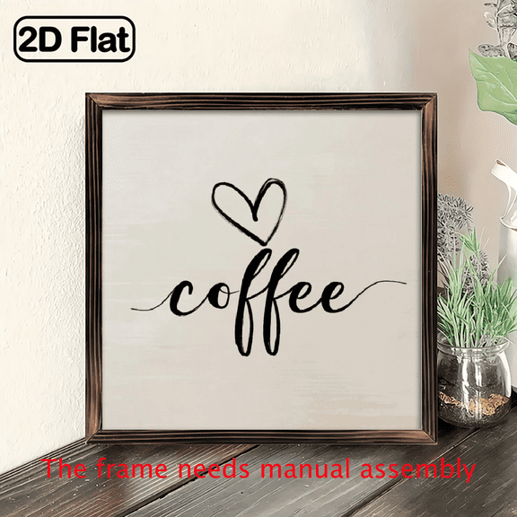 1pc Rustic Farmhouse Coffee Bar Sign - Artificial Wood 8x8 Inch White Black Coffee-Themed Decor, Heart Cutouts Coffee Bean Motif - Kitchen, Dining Room, Coffee Station Decoration.
