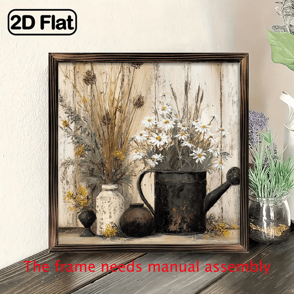 Rustic Farmhouse Daisy & Grass Heart Shaped Wall Art Decor, Aluminum Hanging Ornament Sign 8x8 Inch, Shabby Chic Floral Vase Pitcher Painting for Living Room Bedroom Kitchen, Thoughtful G
