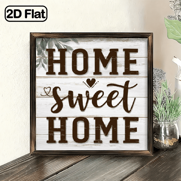 1pc Rustic Farmhouse 'Home Sweet Home' Framed Wall Sign Distressed Wood Plank-Style Texture, Browned with Heart Cutouts Cursive Lettering, Easy-Hang Irregular Frame for Living Room, Bedroom