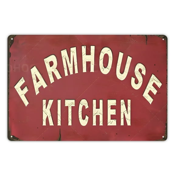 1pc Rustic Farmhouse Kitchen Aluminum Sign - Vintage Red FARMHOUSE KITCHEN Wall Decor, 8x12in20cm30cm, Distressed Country Style for Home Cooking Space or Family Dining Area, Family Dining Decor