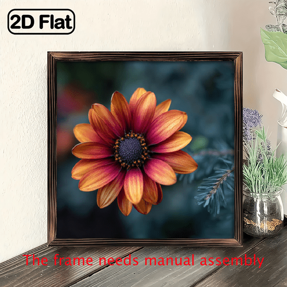 1pc Rustic Farmhouse Sunflower Painting in Natural Wood Frame - 8x8 Inch Square Wall Art Tabletop Decor with Easy-Hang Hooks, Vintage Country Housewarming Gift for Spring, for home, Kitchen, Bedro
