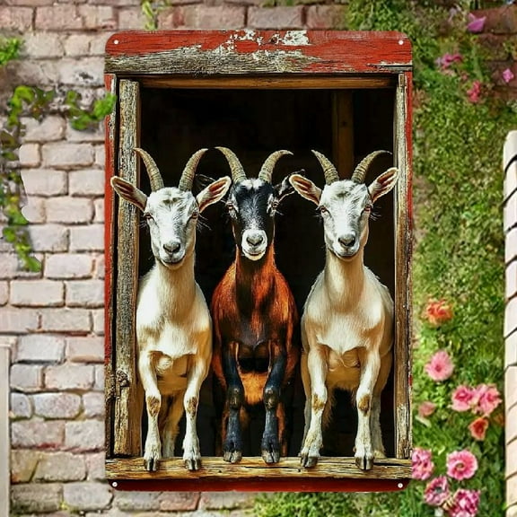 1pc Rustic Farmhouse Vintage Goat Metal Tin Sign, Iron Wall Art for Indoor/Outdoor Decor