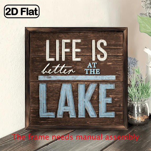 1pc Rustic Farmhouse Wall Decor - Life is Better at the Lake Wooden Sign in Brown Turquoise, Lake House Living Room, Cabin, Tabletop or Wall Decoration - Father'sMother's Day Gift - 8x8 Inches, La