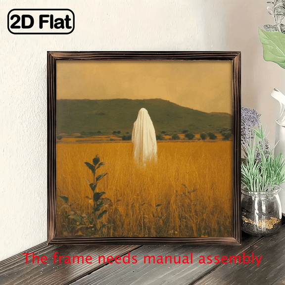 1pc Rustic Farmhouse Wheat Field Wall Decor - Recycled Wood Grain Texture Painting with Natural BeigeBrown Tones, 8x8 Inch - Vintage French Country Style for Living Room, Bedroom, Office