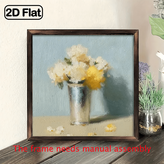 1pc Rustic Farmhouse Wood Framed Wall ArtWood Grain Frame with Botanical Flower Panel, 20.3x20.3 cm Vintage Mural Picture for Indoor/Outdoor Country Decor Suitable for Living Room, Bedroom, Kitc