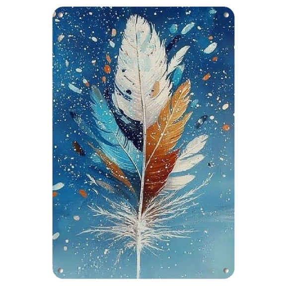 1pc, Rustic Feather Wall Art, 8x12 Inches, Vintage Metal Sign, Reusable Multipurpose Decor for Home & Bar, Wall Hanging, No Power Needed, Indoor Decorative Plaque