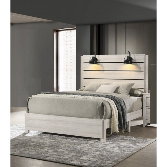 1pc Rustic Finish Queen Size Bed in One Box, featuring Decking Headboard for Bedroom