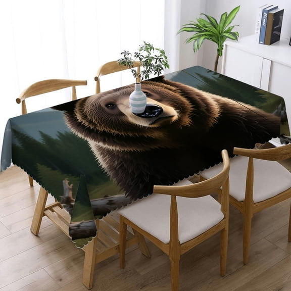 1pc Rustic Forest Bear Print Tablecloths rectangle , Holiday Party Tablecloth Polyester Tablecloths, Rustic Forest Bear