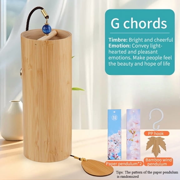 1pc Rustic G Chord Handcrafted Wind Chime with Beads and Maple Leaf, Bamboo Wind Chime, Deep Tone Wind Chimes, Hanging Garden Decoration for Summer, Christmas, Thanksgiving, Home Porch Balcony