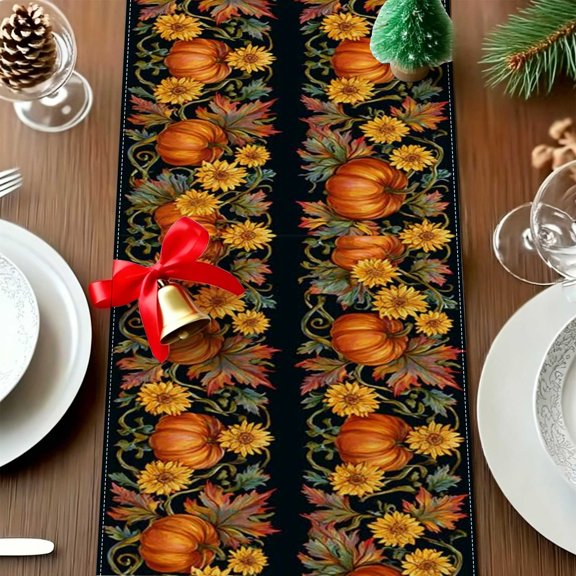 1pc Rustic Harvest Pumpkin Sunflower Table Runner, Autumn Commercial Photoshoot Decor, Farmhouse Table Runner Gift Thanksgiving Christmas