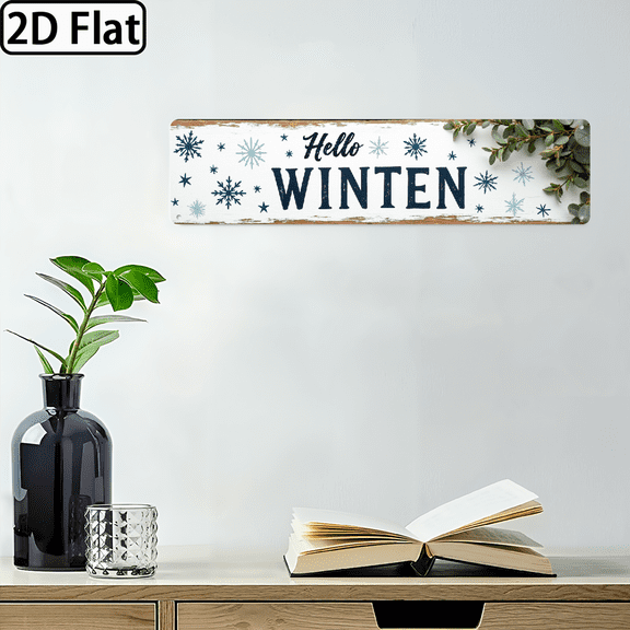 1pc, Rustic Hello Winter Sign, Winter Wonderland, Wall Hanging, Vintage Wall Art for Christmas Decorations, Bedroom, Home, Living Room, Decorative Sign, 4x16 Inch, 2D Flat