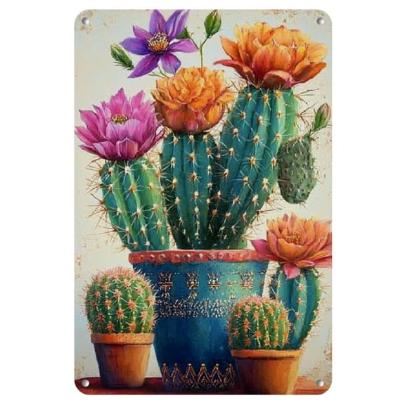 1pc Rustic Iron Cactus Metal Wall Art, 8x12 Inch, Waterproof Vintage Decorative Tin Sign for Home, Bar, Cafe - Weather Resistant Indoor/Outdoor Decor