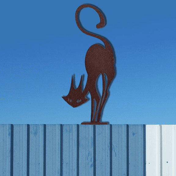 1pc Rustic Iron Cat Fence Decor, Garden Outdoor Feline Statue Ornament, Suitable For Lawn, Wooden Posts, Garden Party, Gift, Halloween, Christmas