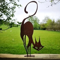 1pc Rustic Iron Cat Fence Decor, Garden Outdoor Feline Statue Ornament, Suitable For Lawn, Wooden Posts, Garden Party, Gift, Halloween, Christmas