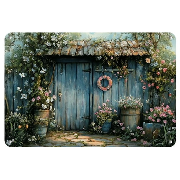 1pc Rustic Iron Metal Wall Art, Vintage Garden Shed & Floral Design with Butterfly Accents, Ideal for Home Patio & Outdoor Decoration, 12x8 inches