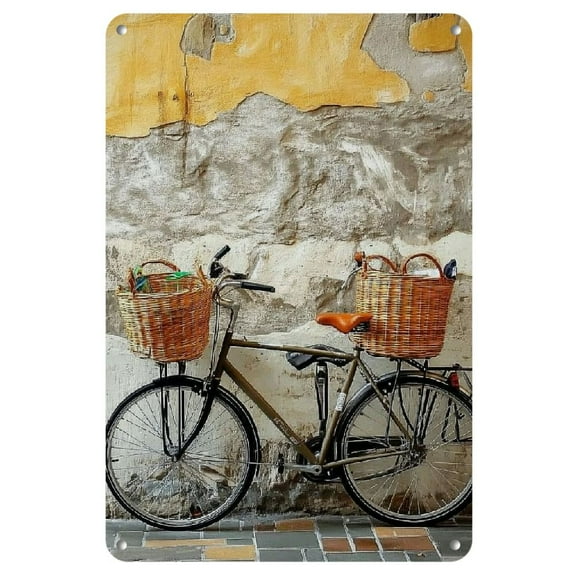 1pc, Rustic Iron Painting "Two Parked Bicycles in a City", 8x12inch, Metal Wall Art, Vintage Bicycle Theme, Home & Office Decor, Ideal Gift for Living Room, Bedroom, Hallway