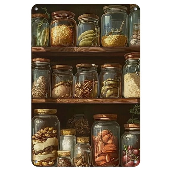 1pc Rustic Kitchen Pantry Metal Sign 8x12" - Vintage-Style Iron Wall Decor with Jars &amp; Vases Design, Easy to Hang - Perfect for Home, Office, Bakery, Garden, and More, Kitchen Decor