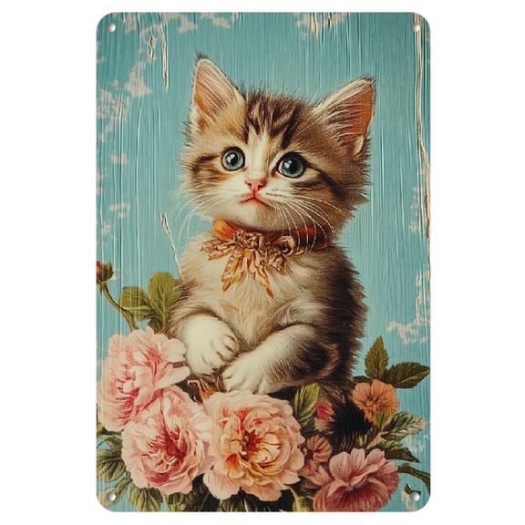 1pc, Rustic Kitty Garden Tin Sign, 8x12 inches, Vintage Style Metal Wall Art, Home & Bar Decor, Iron Craft Tool for Scrapbooking & DIY Projects