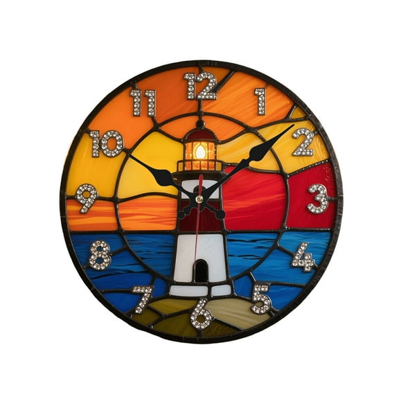 1pc Rustic Lighthouse Wooden Round Wall Clock 10x10nch, Silent, Farmhouse Style, No Ticking Sound, Battery Operated, Perfect for Kitchen, Bedroom, Office, Home Decor, Christmas Gift, AA Battery Not In