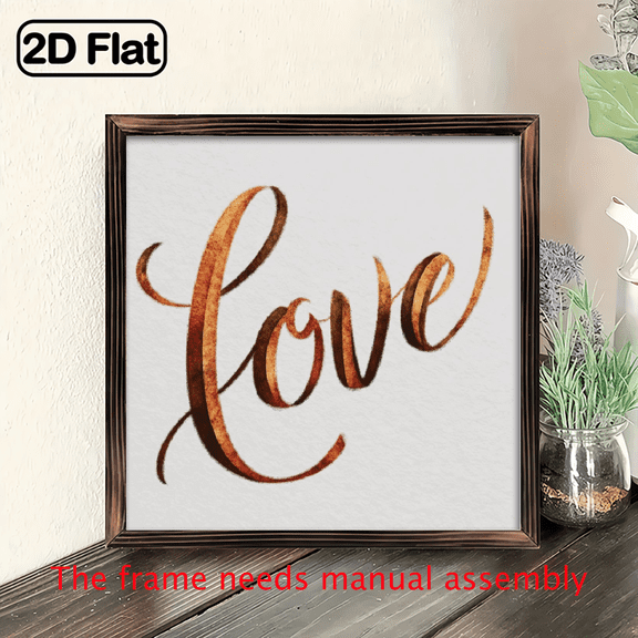 1pc Rustic Love Wood Framed Sign - Vintage 8x8 Inch Recycled Wood Wall Art, Valentine's Day Gift, Home Decor for Living Room, Bedroom, Office, Housewarming.