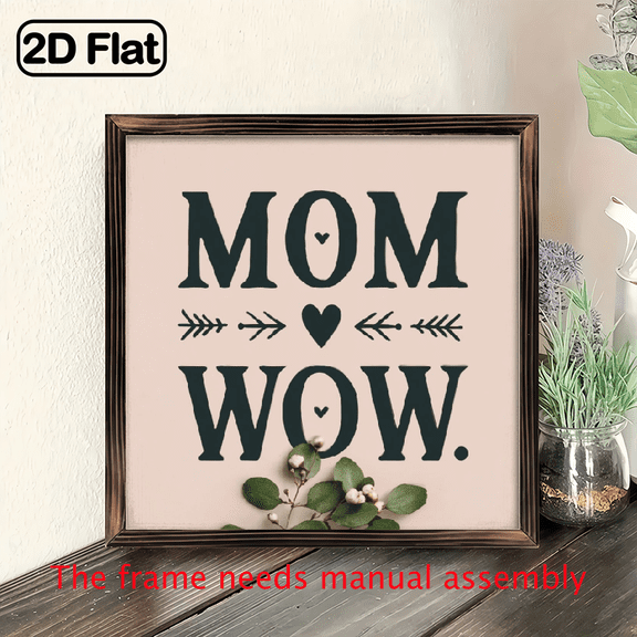 1pc Rustic Mom Turned Upside Down Spells Wow Wooden Frame Sign - 8x8 Inch Farmhouse Wall Decor with Recycled Wood, Inspirational Quote Art for Mother's Day Gifts, Living Room Bedroom, Decorative Fon