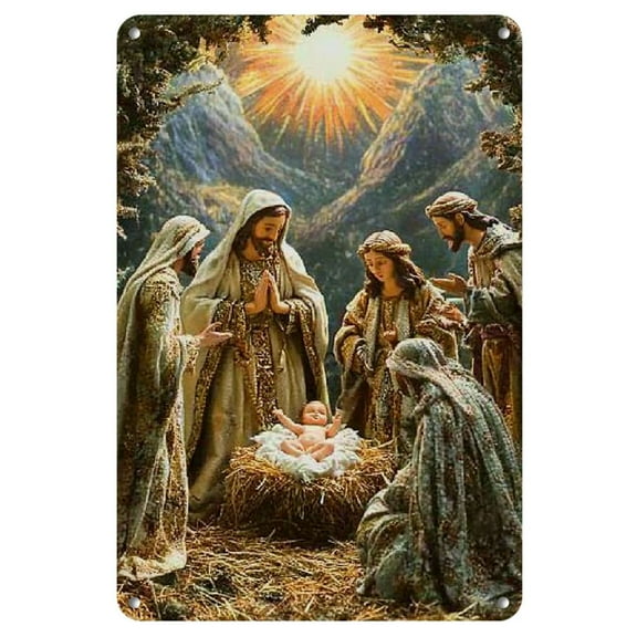 1pc, Rustic Nativity Scene Metal Tin Sign, Vintage Wall Plaque, Reusable Art&amp; amp; Craft Poster, Mixed Colors, Home Decor Gift