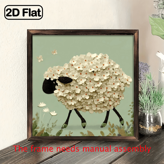 1pc Rustic Sheep Wood Framed Wall Art Sign - 8x8inch Farmhouse Decor with Floral Sheep Design, Vintage Style Wall Hanging for Bathroom, Cafe, Laundry, or Home Decor, Bathroom Wall Decor Rustic Decor.