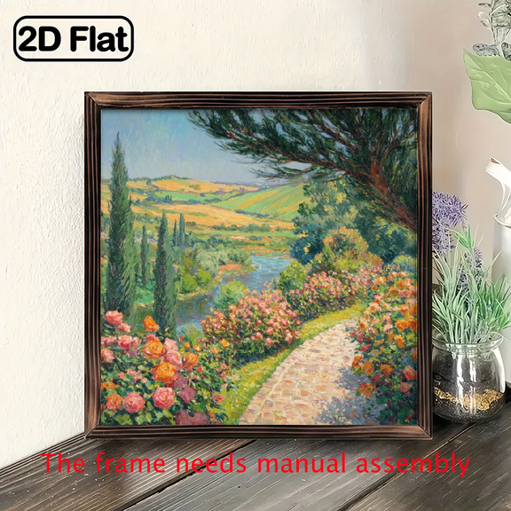 1pc Rustic Spring Meadow Wildflowers Framed Wall Art - Vintage Landscape Painting with Polished Finish, Perfect for Bathroom, Office, or Garage Decor - Ideal Holiday Gift, 8x8 Inch