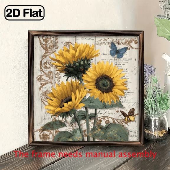 1pc Rustic Sunflower Wooden Wall Art Sign 8x8 Inch Vintage Floral Decor with Antique Finish, Hanging for Home, Kitchen, Garden, , Garage Bakery, Sunflower Decor, Kitchen Decoration