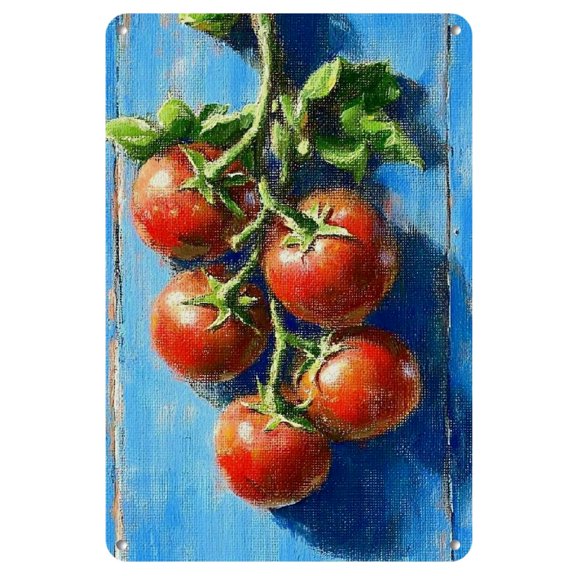 1pc Rustic Vintage Cherry Tomato Metal Sign, Wall Hanging Decor, Multipurpose Farmhouse Kitchen & Garden Art, Restaurant Theme, English Text, Ideal for Home, Porch & amp; Garage Decoration