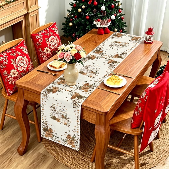 1pc Rustic Vintage Pumpkin Wildflower Botanical Table Runner, Fall Thanksgiving Farmhouse Decor, Commercial Display Holiday Gift Thanksgiving Christmas