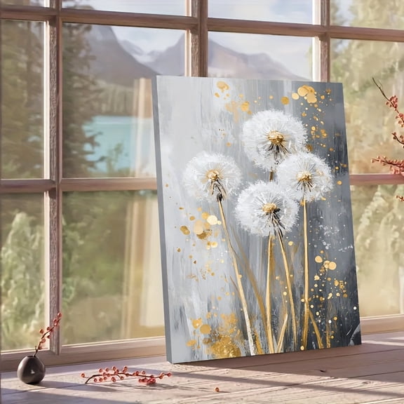 1pc Rustic White Dandelion Canvas Art Print, Waterproof Wooden Frame Wall Decor, Modern Indoor/Outdoor Hanging Poster for Bedroom, Office, Living Room, Cafe, Bar, Home & Dorm, Dandelions Decor