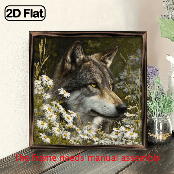 1pc Rustic Wolf Wildflowers Frame Wooden Wall Decor - 8x8 Inch Vintage Style Wall Art for Living Room, Bedroom, Office, Farmhouse, Entryway - Artificial Wood Frame, No Electricity Needed, Wol
