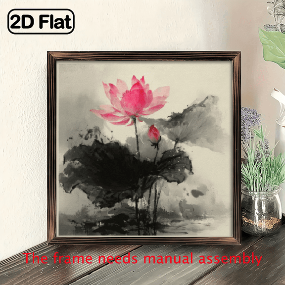 1pc Rustic Wood Framed Wall Art - 8x8 Inch Square Flower Painting, Durable Woodwork for home, Bathroom, Bedroom, Farmhouse Decor - Vintage Botanical Sign, Unique Housewarming