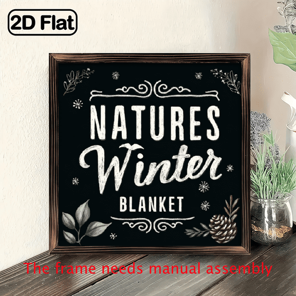 1pc Rustic Wood Wall Hanging Sign - Farmhouse Vintage Nature's Winter Blanket Framed Decor with Snowflakes Leaves, 8x8 Inch Recycled Wood Art for Bedroom, Kitchen, Bathroom Cozy Christmas Home Acc