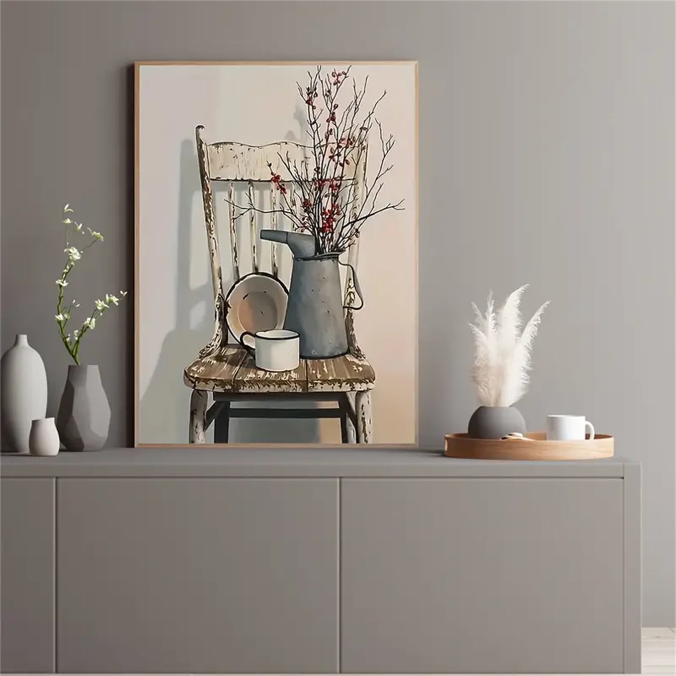 1pc Rustic Wooden Framed Canvas Wall Art - Vintage Flower Theme Painting, Distressed Finish, Ready to Hang, Farmhouse Decor, Artwork for Wall Decoration, 11.81*15.75inch